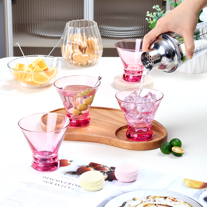 NUTRIUPS 8oz Colorful Stemless Martini Glasses, Pink Cocktail Cups, Bar Glassware for Home Party, Wedding & Daily Use, Set of 4