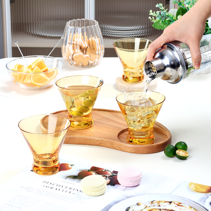 NUTRIUPS 8oz Colorful Stemless Martini Glasses Set of 4, Yellow Cocktail Cups, Bar Glassware for Home Party, Wedding & Daily Use