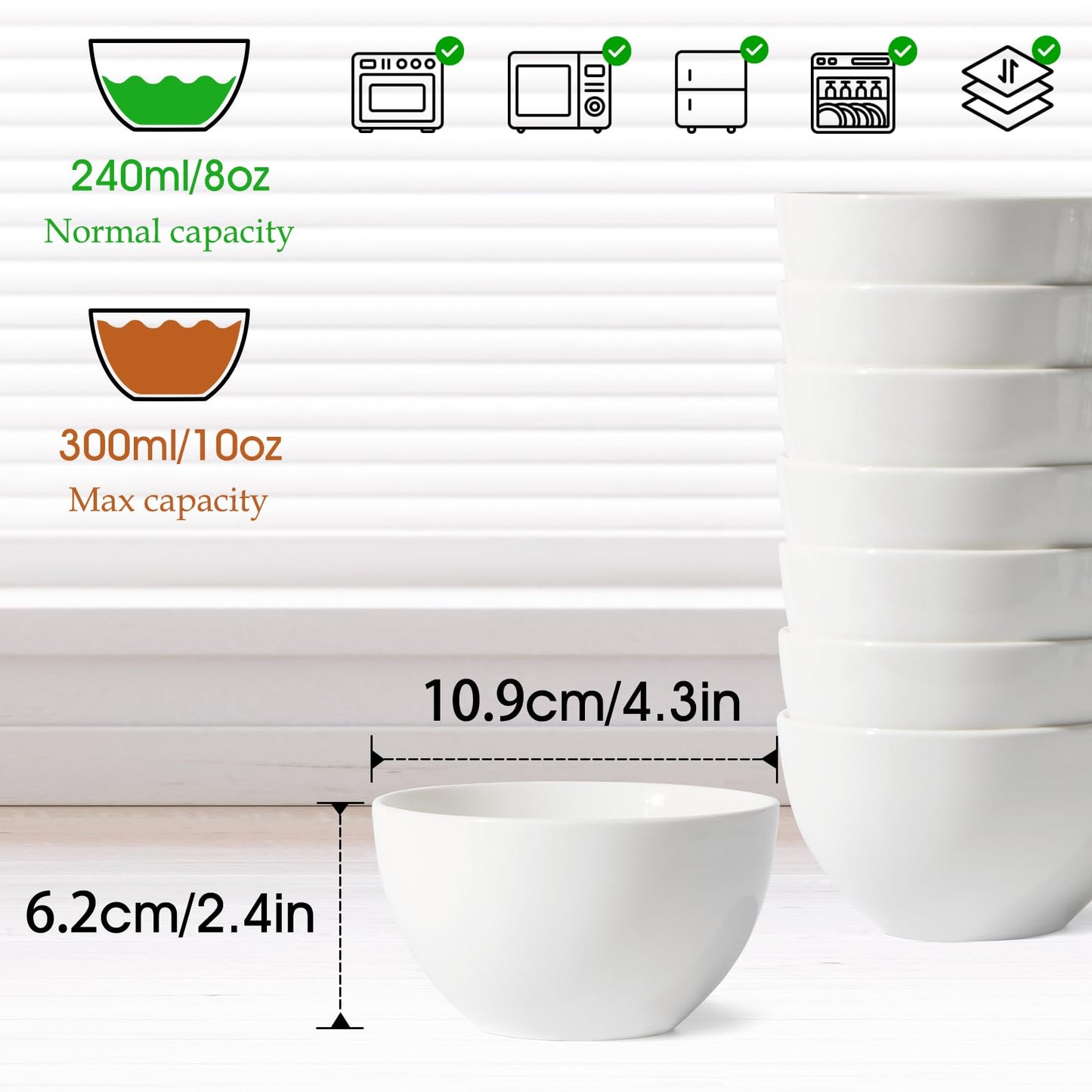 NUTRIUPS 4.5in/10oz Ice Cream Bowl (Set of 8)