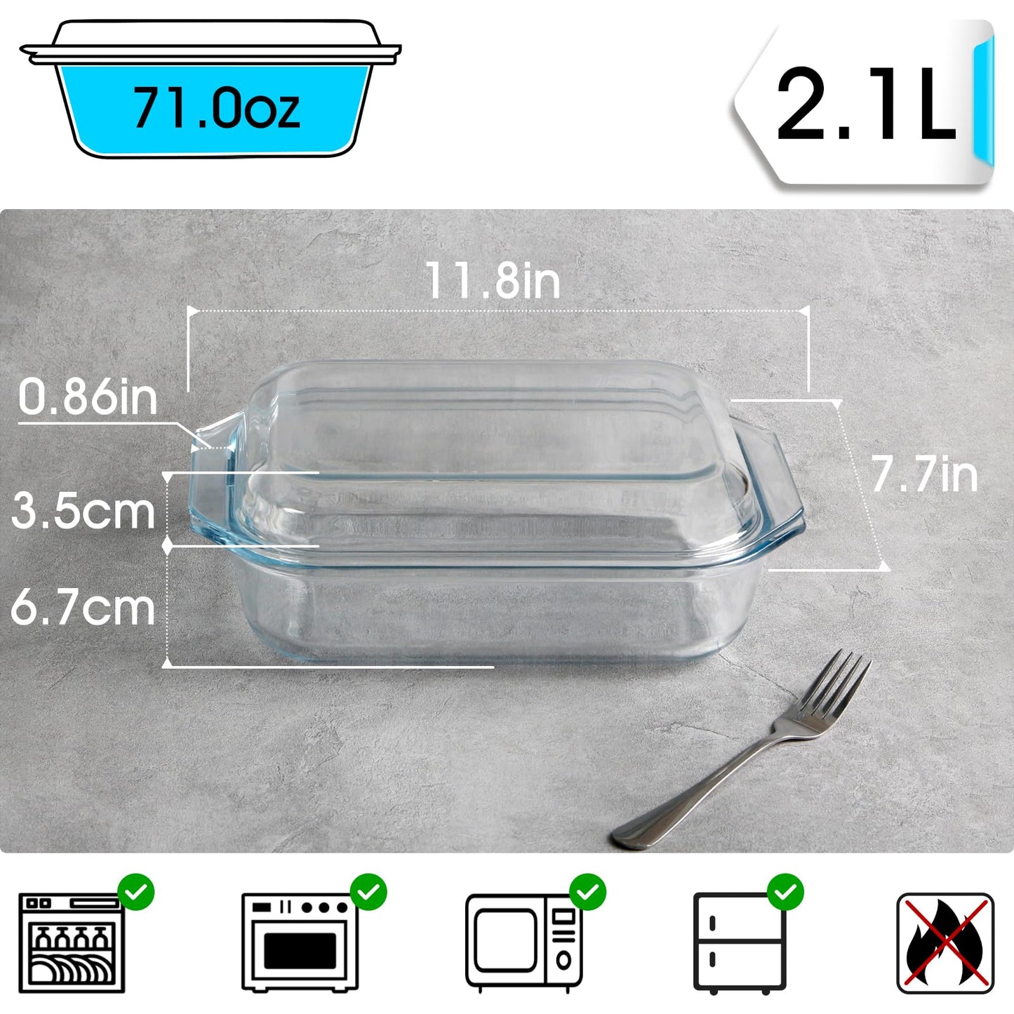 NUTRIUPS 2.2QT Rectangular Glass Casserole Dish With Glass Lid (10×7.5in)
