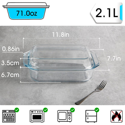 NUTRIUPS 2.2QT Rectangular Glass Casserole Dish With Glass Lid (10×7.5in)
