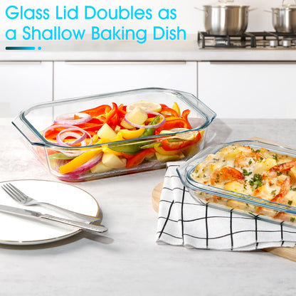NUTRIUPS 2.2QT Rectangular Glass Casserole Dish With Glass Lid (10×7.5in)