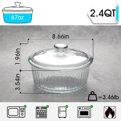 NUTRIUPS 2.4QT Round Glass Casserole Dish with Glass Lid