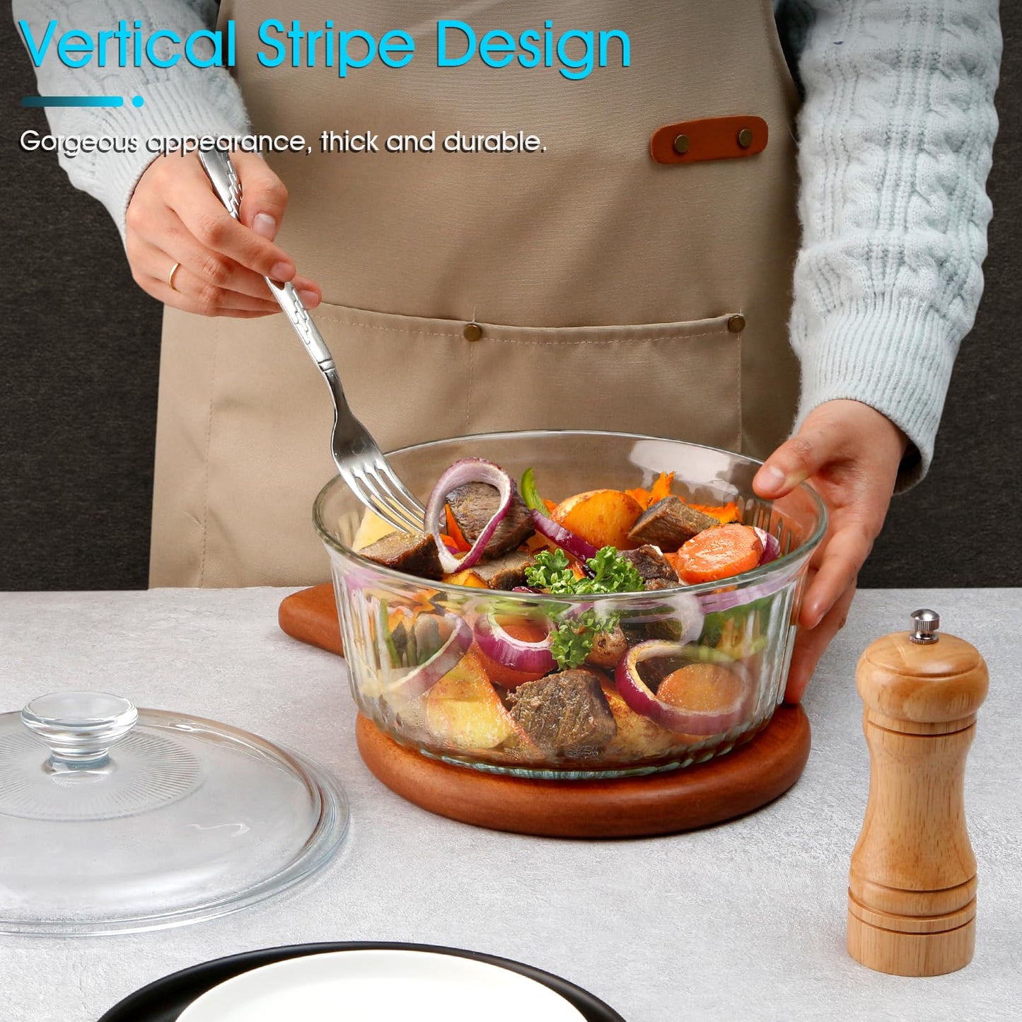NUTRIUPS 2.4QT Round Glass Casserole Dish with Glass Lid