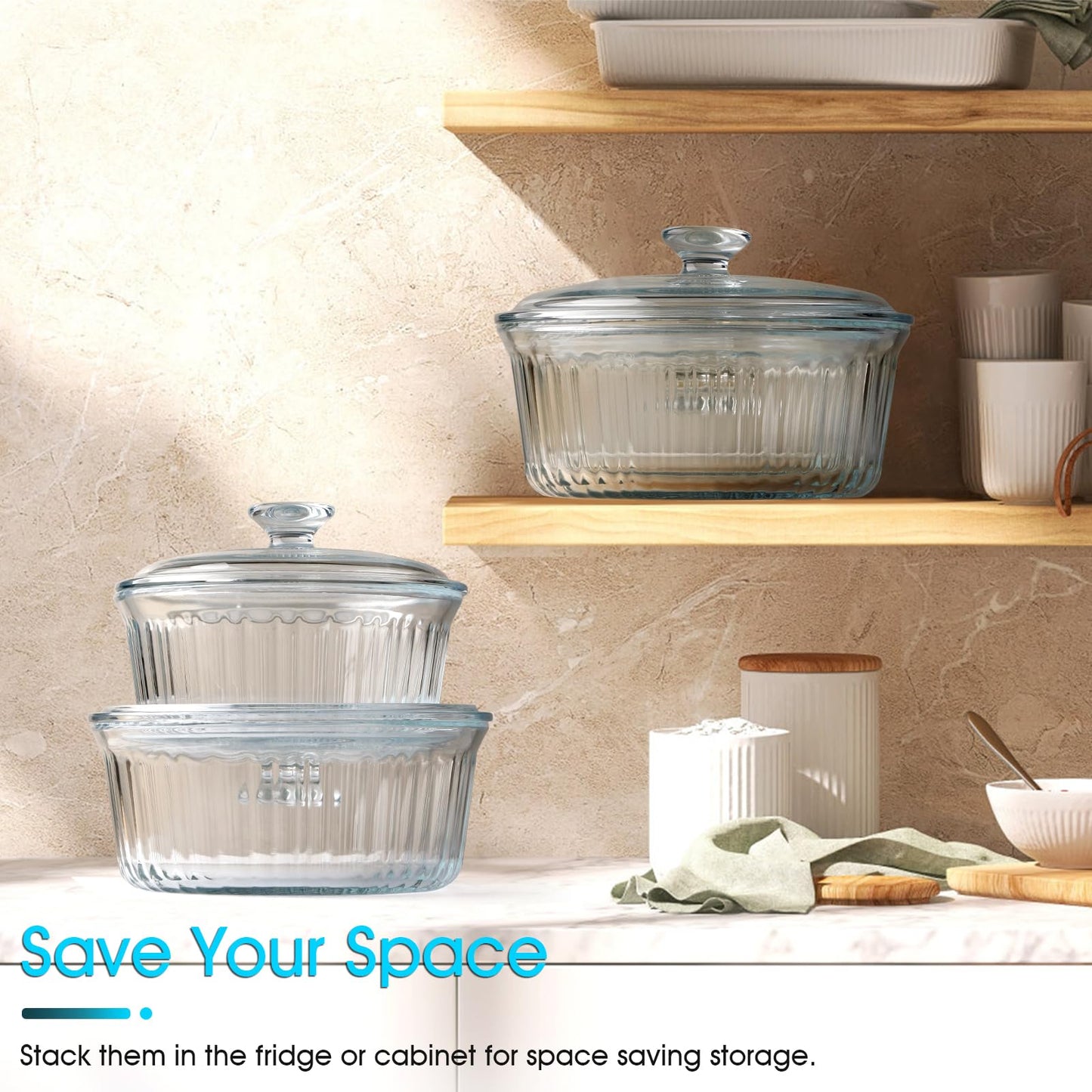 NUTRIUPS 2.4QT Round Glass Casserole Dish with Glass Lid