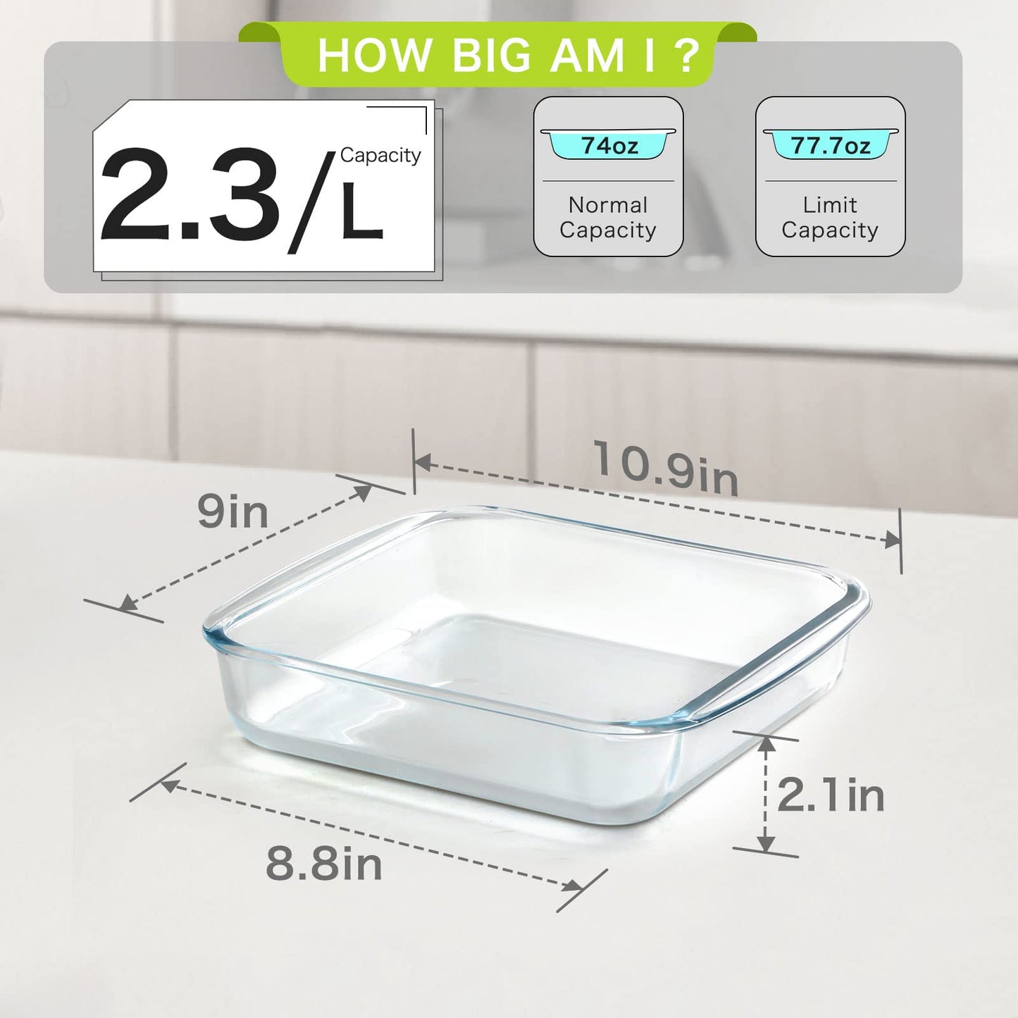 NUTRIUPS 2.4QT Square Glass Baking Dish (9x9In)