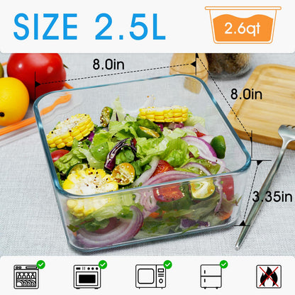 NUTRIUPS 2.6QT Square Glass Baking Dish with Lid (8×8 inches)