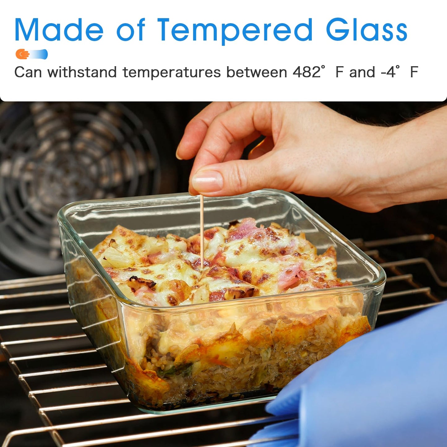 NUTRIUPS 2.6QT Square Glass Baking Dish with Lid (8×8 inches)
