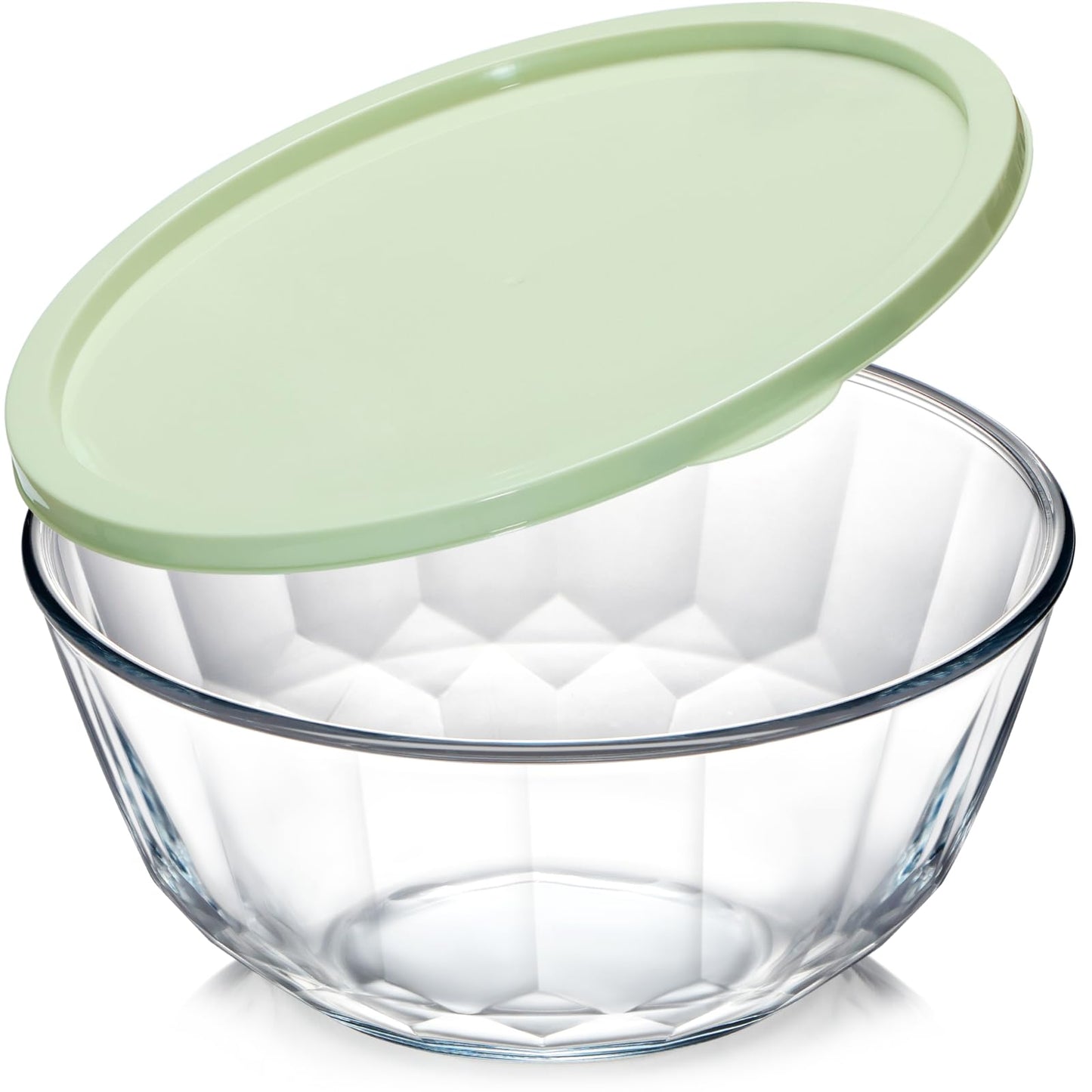 NUTRIUPS 4.7 Quart Large Glass Mixing Bowl with Lid, Deep Big Glass Bowl Large Salad Bowl (Green-A)