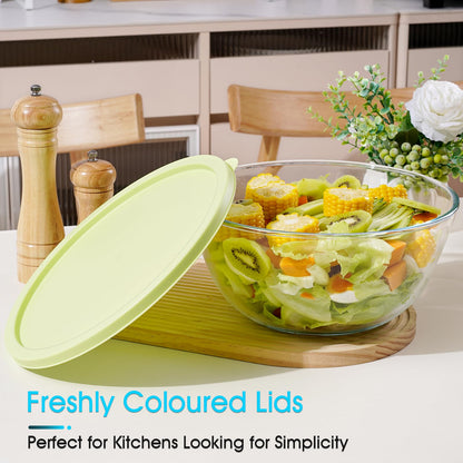 NUTRIUPS 4.7 Quart Large Glass Mixing Bowl with Lid, Deep Big Glass Bowl Large Salad Bowl (Spring Pine Green)