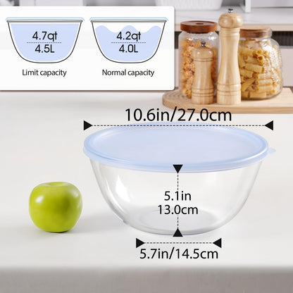 NUTRIUPS 4.7 Quart Large Glass Mixing Bowl with Lid, Deep Big Glass Bowl Large Salad Bowl (Transparent Twilight Purple)