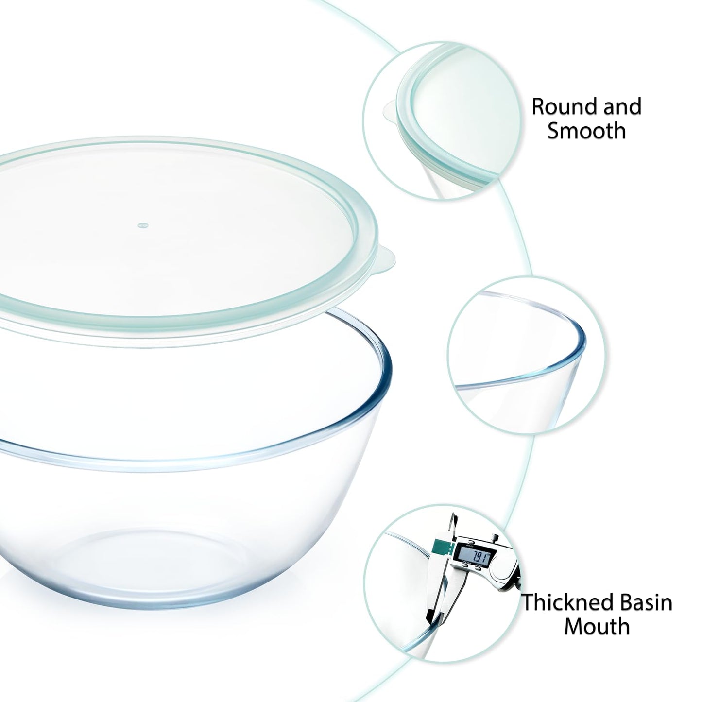 NUTRIUPS 4.7 Quart Large Glass Mixing Bowl with Lid, Deep Big Glass Bowl Large Salad Bowl (Transparent Horizon Green)