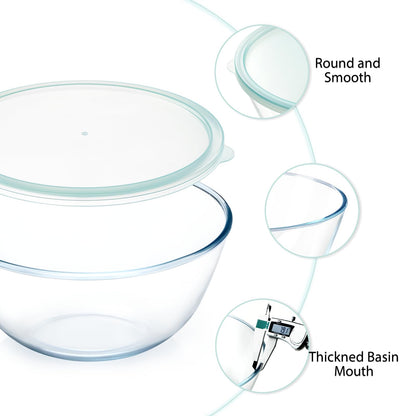 NUTRIUPS 4.7 Quart Large Glass Mixing Bowl with Lid, Deep Big Glass Bowl Large Salad Bowl (Transparent Horizon Green)