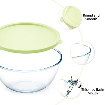 NUTRIUPS 4.7 Quart Large Glass Mixing Bowl with Lid, Deep Big Glass Bowl Large Salad Bowl (Spring Pine Green)