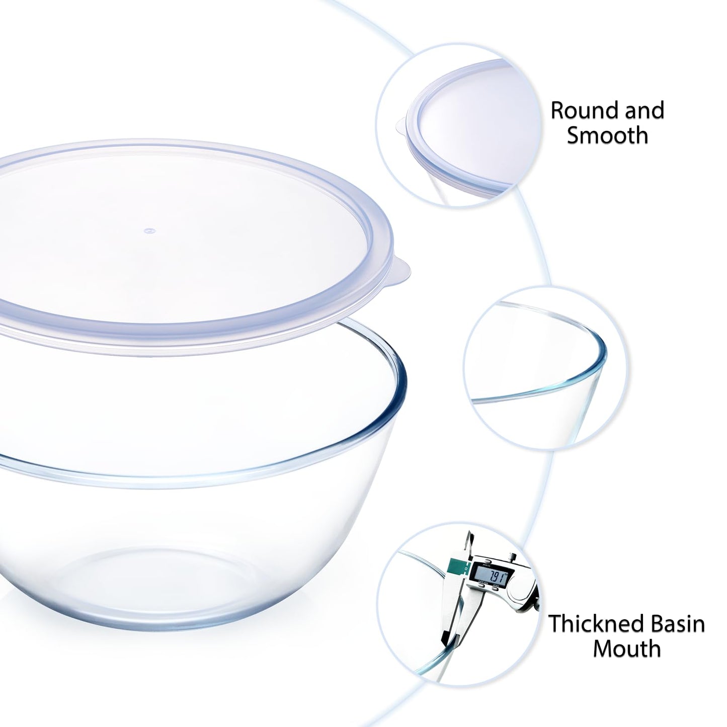NUTRIUPS 4.7 Quart Large Glass Mixing Bowl with Lid, Deep Big Glass Bowl Large Salad Bowl (Transparent Twilight Purple)