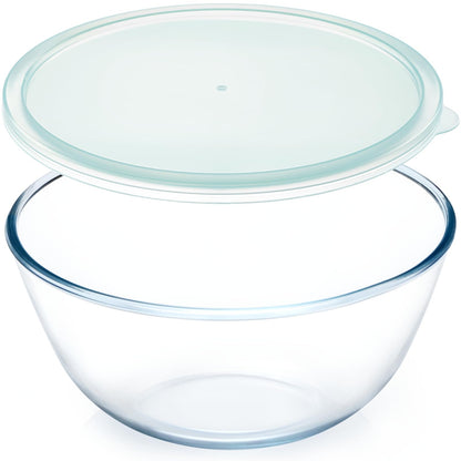 NUTRIUPS 4.7 Quart Large Glass Mixing Bowl with Lid, Deep Big Glass Bowl Large Salad Bowl (Transparent Horizon Green)