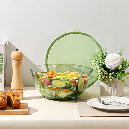 NUTRIUPS 4.7 Quart Large Glass Mixing Bowl with Lid, Deep Big Glass Bowl Large Salad Bowl (Green-A)