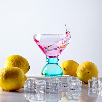 NUTRIUPS 7oz Hand-made Stemless Martini Glasses, Color-block Solid Glass Base Heavy-duty Cocktail Glasses, Aroma-Locking Rim Glasses for Home Bar Party Gifts (Sherbet Pink & Sage Pair)