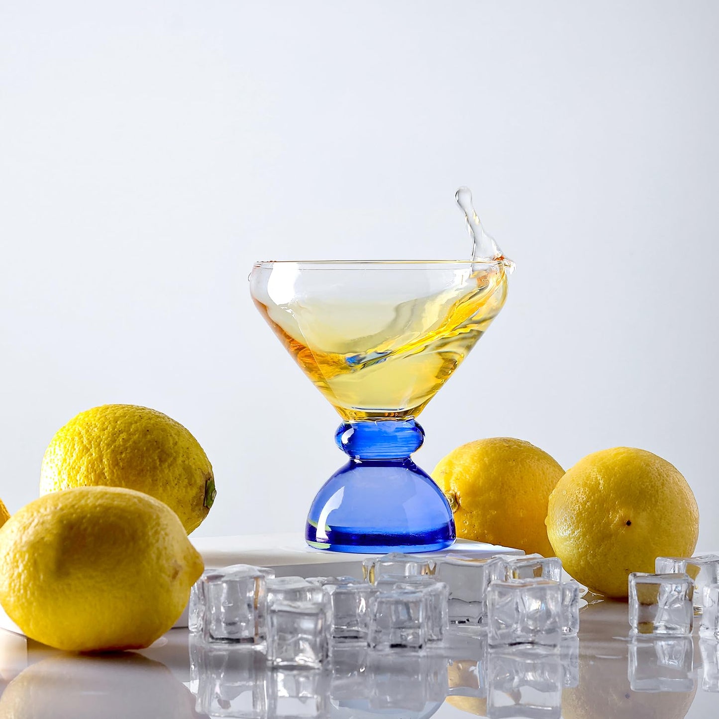 NUTRIUPS 7oz Hand-made Stemless Martini Glasses, Color-block Solid Glass Base Heavy-duty Cocktail Glasses, Aroma-Locking Rim Glasses for Home Bar Party Gifts (Sunshine & Sky Duo)