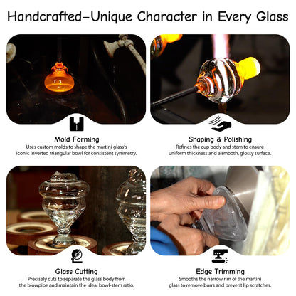 NUTRIUPS 7oz Hand-made Stemless Martini Glasses, Color-block Solid Glass Base Heavy-duty Cocktail Glasses, Aroma-Locking Rim Glasses for Home Bar Party Gifts (Sunny Coast Flip Color Set)