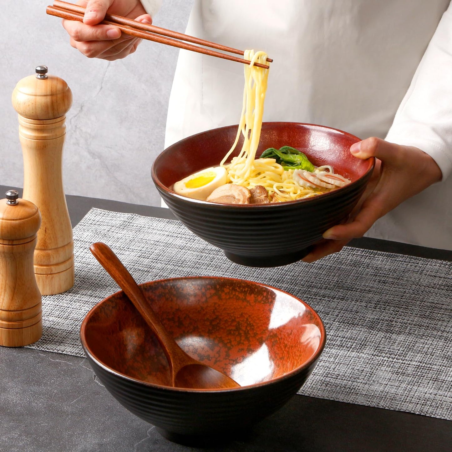 NUTRIUPS Ceramic Ramen Bowl Set of 2, 8 In/40oz (Agate Red)