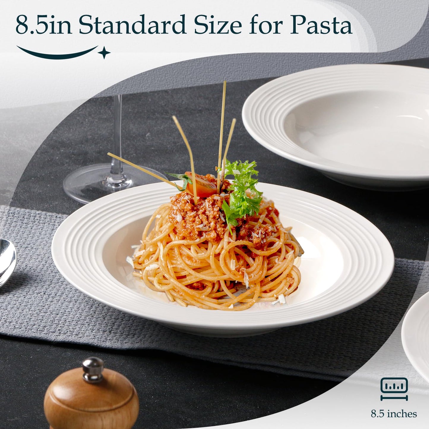 NUTRIUPS 8Oz Small Pasta Plates Set of 6, 8.5'' Wide/250ml