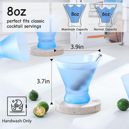 NUTRIUPS 8oz Blue Frosted Stemless Martini Glasses, Matte Finish Fingerprint-Resistant Glassware for Home Bar, Parties & Gifts, 4-Piece Set