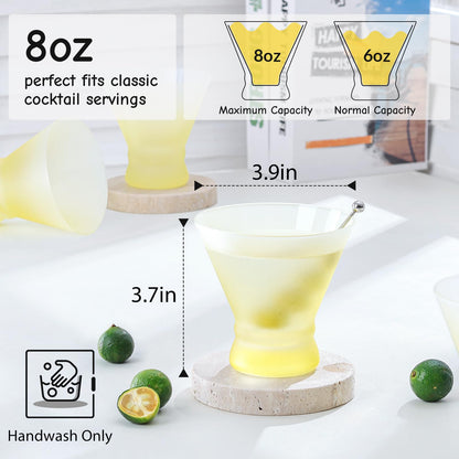 NUTRIUPS Yellow Stemless Martini Glasses, 8oz Frosted Cocktails Glasses Matte Finish Fingerprint-Resistant Glassware for Home Bar, Parties & Gifts, 4-Piece Set