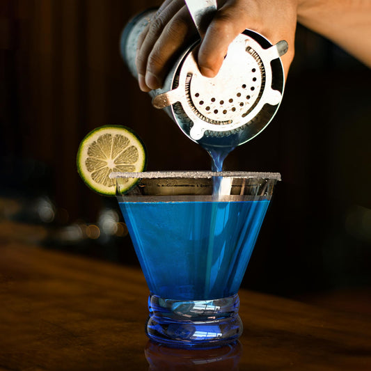 NUTRIUPS 8oz Colorful Stemless Martini Glasses Set of 4, Blue Cocktail Cups, Bar Glassware for Home Party, Wedding & Daily Use