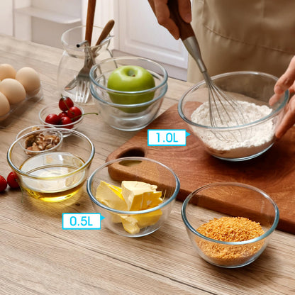 NUTRIUPS Glass Mixing Bowls Borosilicate, 6.1in/35oz, Set of 2