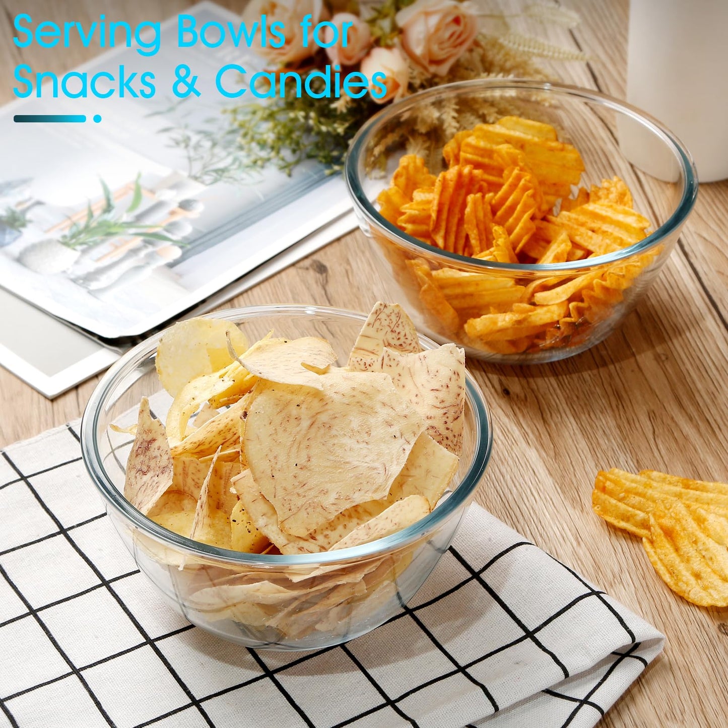 NUTRIUPS Glass Mixing Bowls Borosilicate, 6.1in/35oz, Set of 2