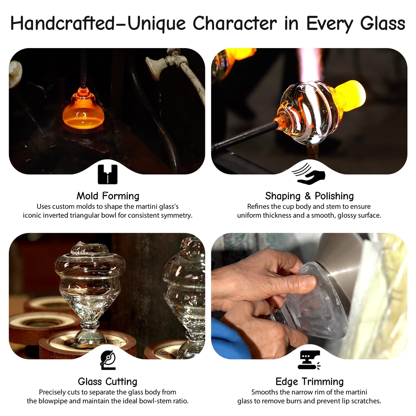 NUTRIUPS Hand-made Stemless Martini Glasses, 7oz Heavy-duty Solid Glass Base Cocktail Glasses, Aroma-Locking Rim Clear Glasses for Home Bar Party Gifts