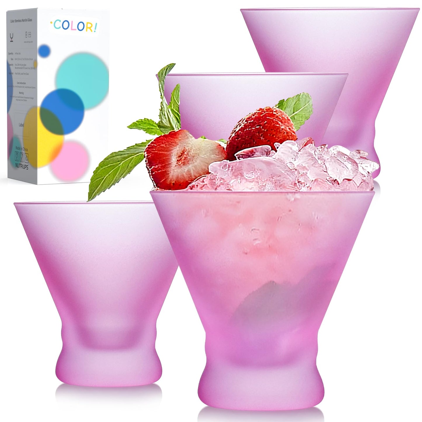NUTRIUPS Pink Martini Glasses, Frosted Stemless Cocktail Glass, 8oz Matte Finish Glassware for Home Bar, Parties, Fingerprint-Resistant Drinkware Gifts for Women