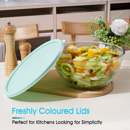 NUTRIUPS 4.7 Quart Large Glass Mixing Bowl with Lid, Deep Big Glass Bowl Large Salad Bowl (Horizon Green)