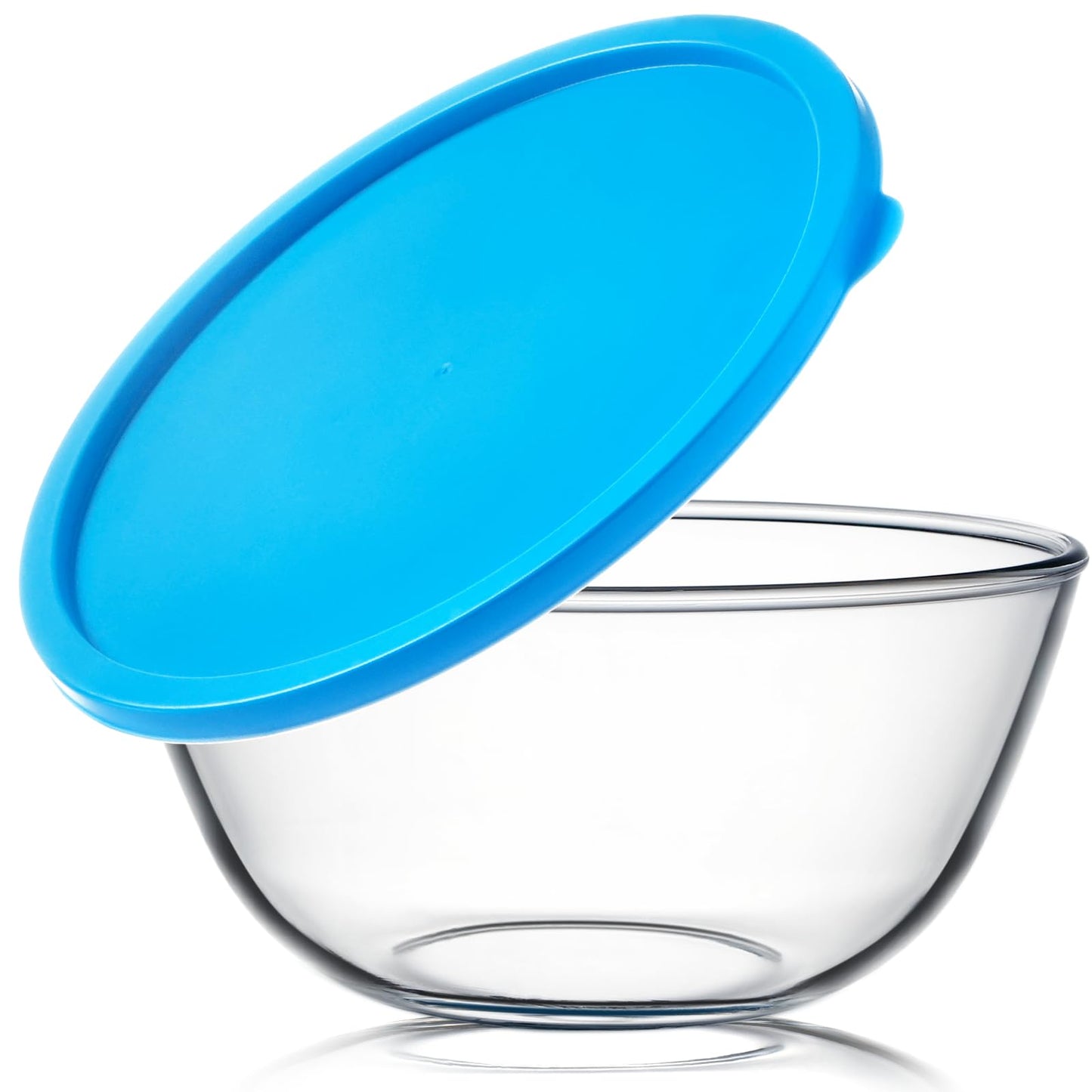 NUTRIUPS 4.7 Quart Large Glass Mixing Bowl with Lid, Deep Big Glass Bowl Large Salad Bowl (Blue)