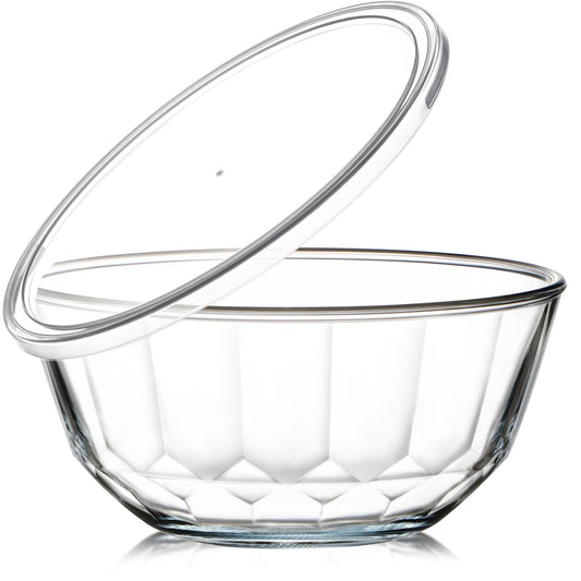 NUTRIUPS 4.7 Quart Large Glass Mixing Bowl with Lid, Deep Big Glass Bowl Large Salad Bowl (White-A)
