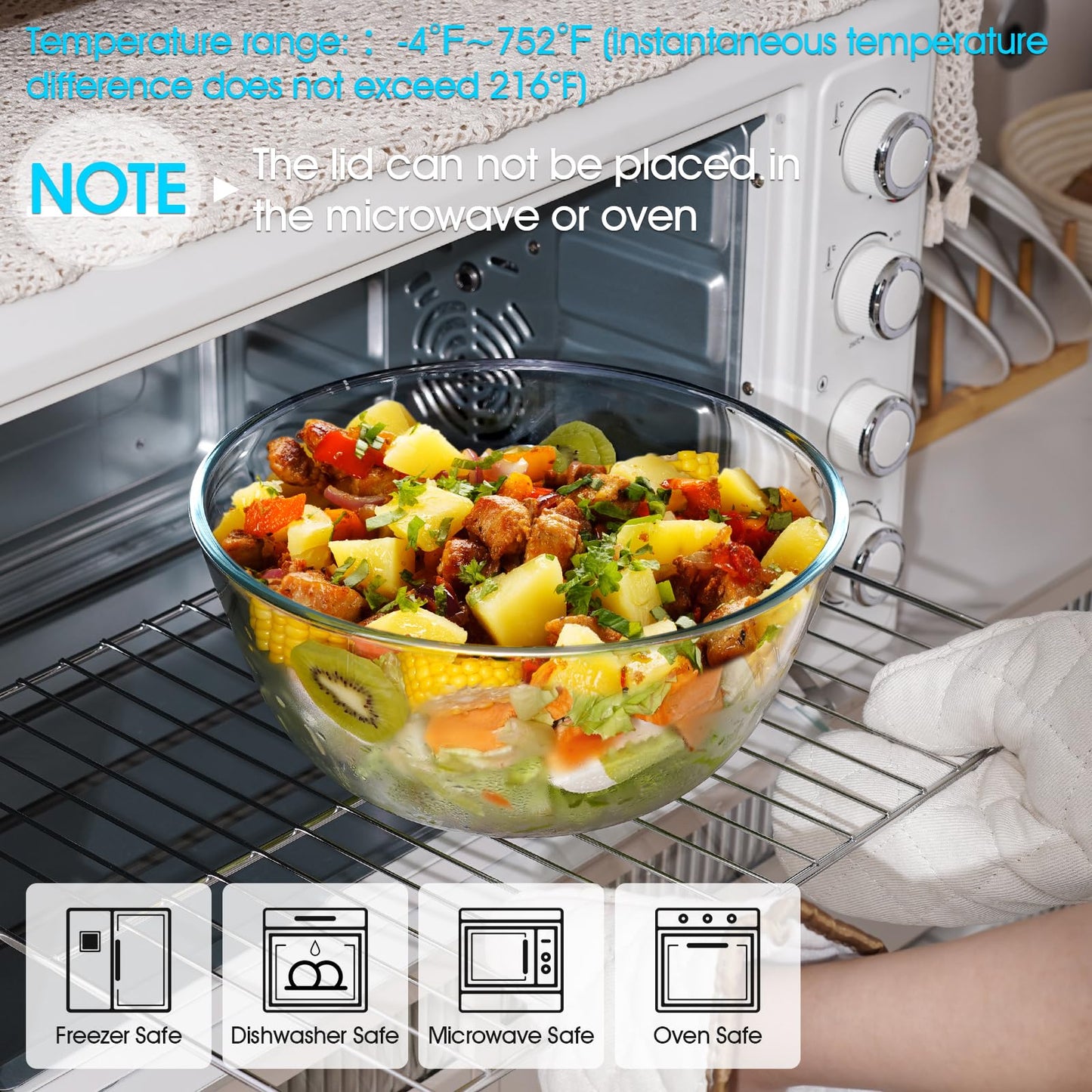 NUTRIUPS 4.7 Quart Large Glass Mixing Bowl with Lid, Deep Big Glass Bowl Large Salad Bowl (Horizon Green)