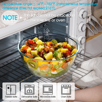 NUTRIUPS 4.7 Quart Large Glass Mixing Bowl with Lid, Deep Big Glass Bowl Large Salad Bowl (Horizon Green)