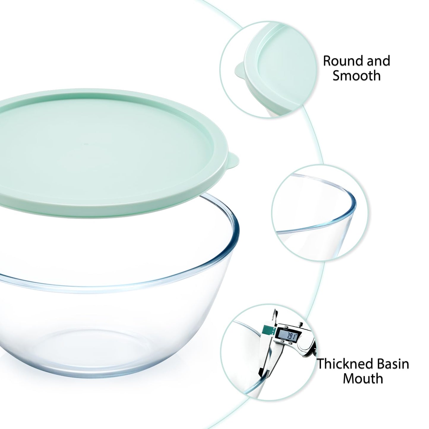 NUTRIUPS 4.7 Quart Large Glass Mixing Bowl with Lid, Deep Big Glass Bowl Large Salad Bowl (Horizon Green)