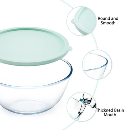 NUTRIUPS 4.7 Quart Large Glass Mixing Bowl with Lid, Deep Big Glass Bowl Large Salad Bowl (Horizon Green)