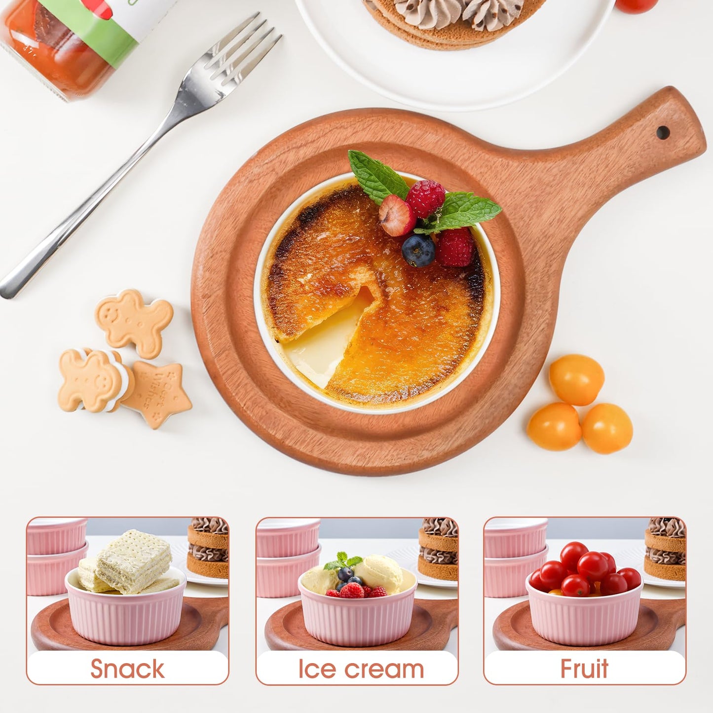 NUTRIUPS Pink Ramekins 14oz Oven Safe Set of 4, Porcelain Pudding Cups for Creme Brulee Souffle, Ceramic Ramekins Set for Baking