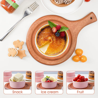 NUTRIUPS Pink Ramekins 14oz Oven Safe Set of 4, Porcelain Pudding Cups for Creme Brulee Souffle, Ceramic Ramekins Set for Baking