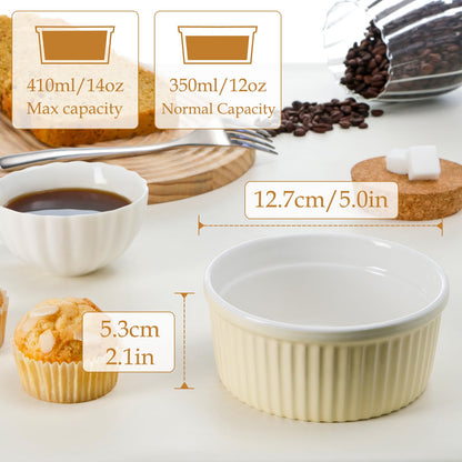 NUTRIUPS Ceramic Ramekins 14oz Oven Safe Set of 4, Porcelain Pudding Cups for Creme Brulee Souffle, Ceramic Ramekins Set for Baking (Light Yellow)