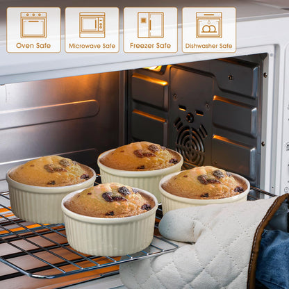 NUTRIUPS Ceramic Ramekins 14oz Oven Safe Set of 4, Porcelain Pudding Cups for Creme Brulee Souffle, Ceramic Ramekins Set for Baking (Light Yellow)