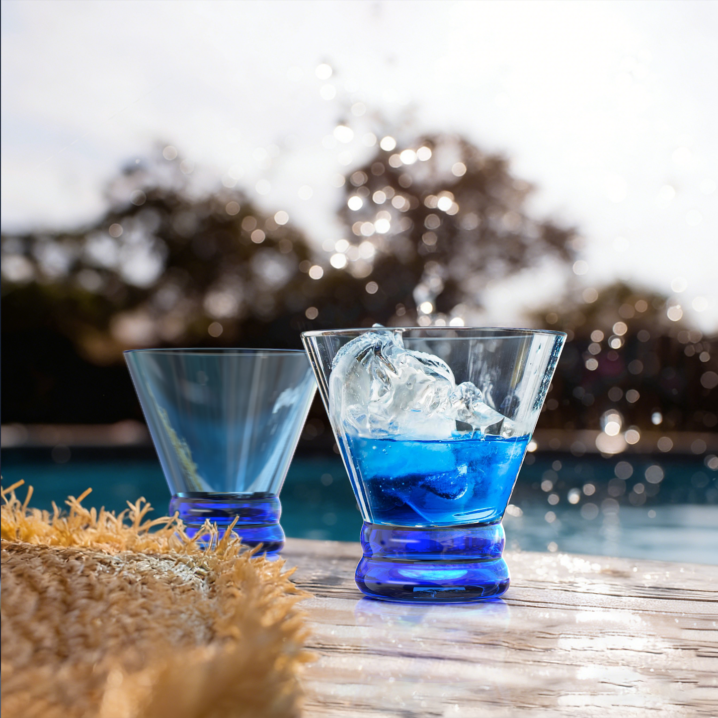 NUTRIUPS 8oz Colorful Stemless Martini Glasses Set of 4, Blue Cocktail Cups, Bar Glassware for Home Party, Wedding & Daily Use
