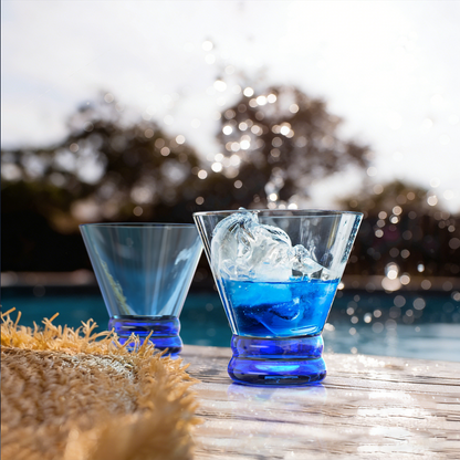 NUTRIUPS 8oz Colorful Stemless Martini Glasses Set of 4, Blue Cocktail Cups, Bar Glassware for Home Party, Wedding & Daily Use