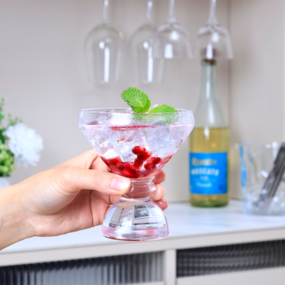 NUTRIUPS Hand-made Stemless Martini Glasses, 7oz Heavy-duty Solid Glass Base Cocktail Glasses, Aroma-Locking Rim Clear Glasses for Home Bar Party Gifts